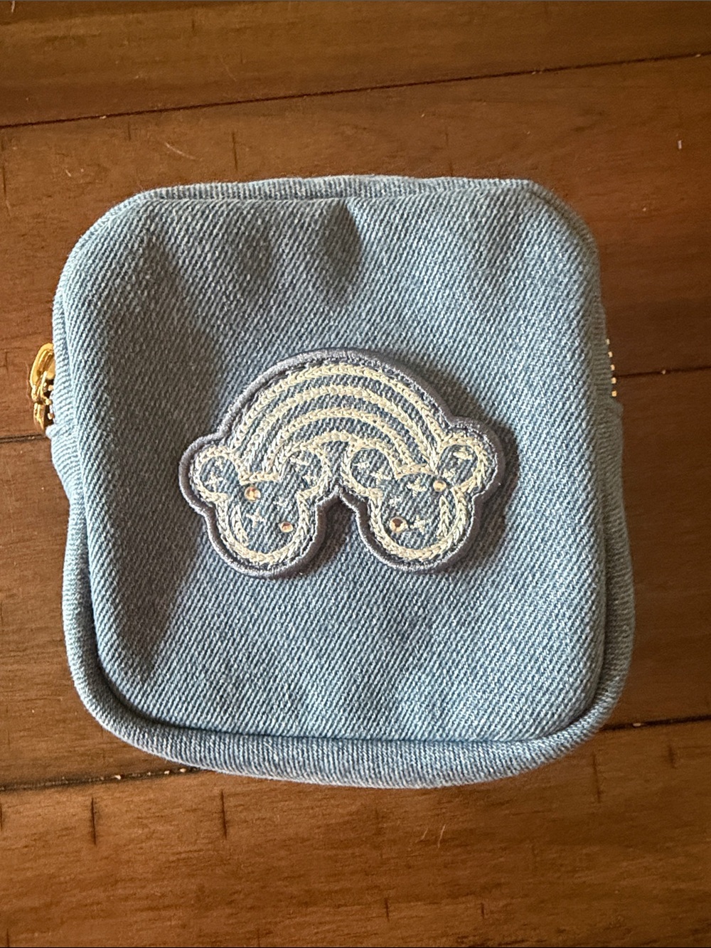 Stoney Clover Lane Denim Mini Poucj with Mickey Rainbow Patch NWOT